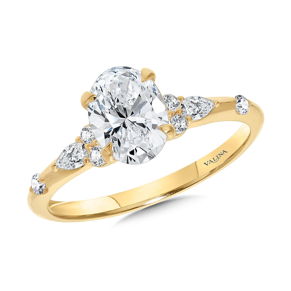 Oval-Cut Straight Side Stone Diamond Engagement Ring — R2382Y-SR