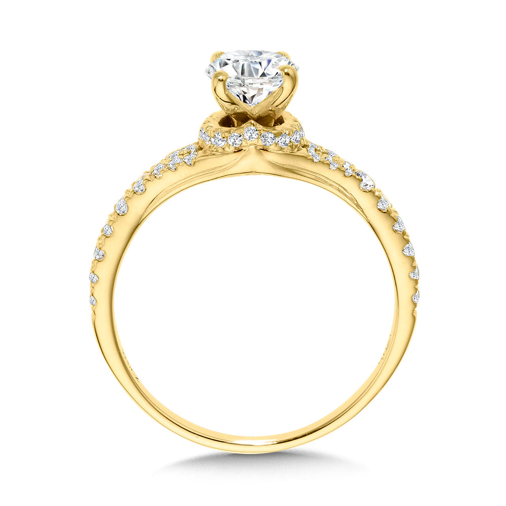 Oval-Cut Split Shank Diamond Engagement Ring w/ Chevron Cape — R2383Y-SR