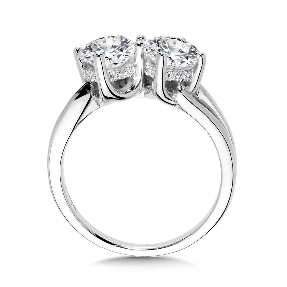 Round Double Center Stone & Hidden Halo Solitaire Engagement Ring — R2384W-SR