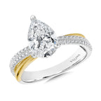 Pear-Cut, Hidden Halo, Two-Tone, Crisscross, Split Shank Diamond Engagement Ring — R2385WY-SR