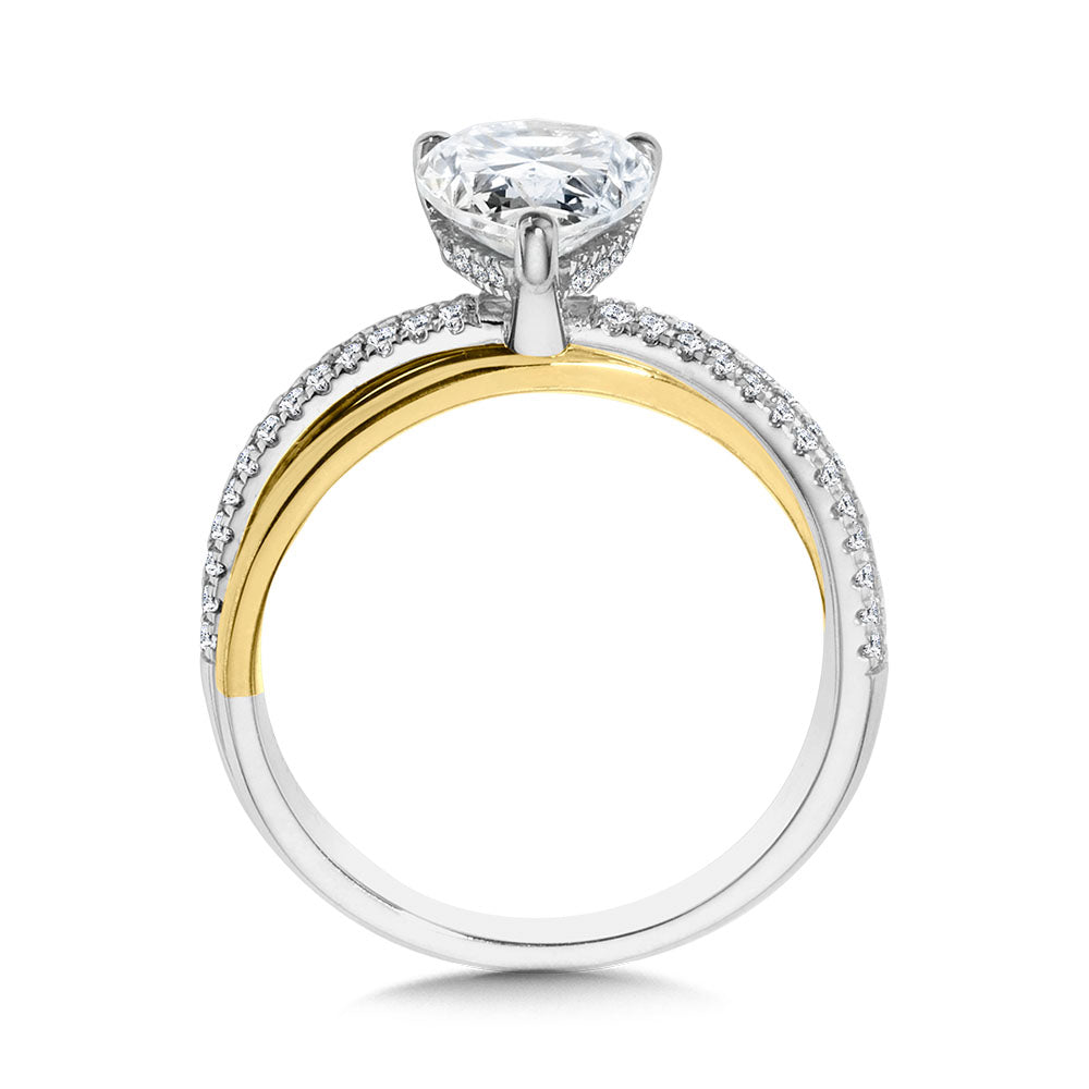 Pear-Cut, Hidden Halo, Two-Tone, Crisscross, Split Shank Diamond Engagement Ring — R2385WY-SR