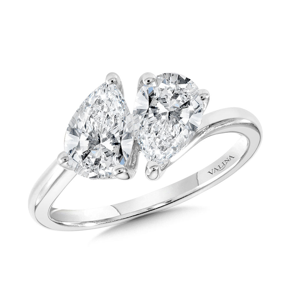 Pear-Cut Double Center Stone & Hidden Halo Solitaire Engagement Ring — R2386W-SR