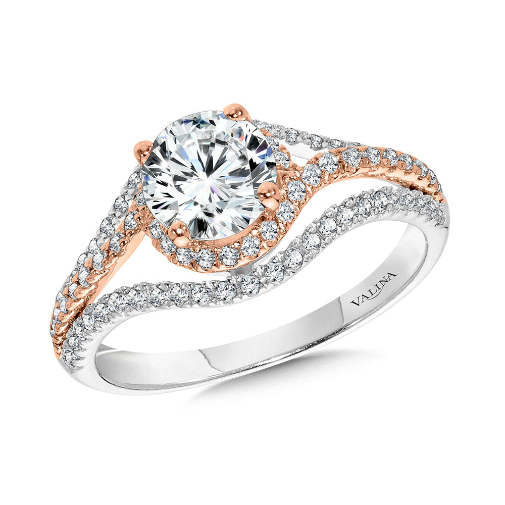 Two-Tone Spiral & Split Shank Diamond Engagement Ring — R2388WP-SR