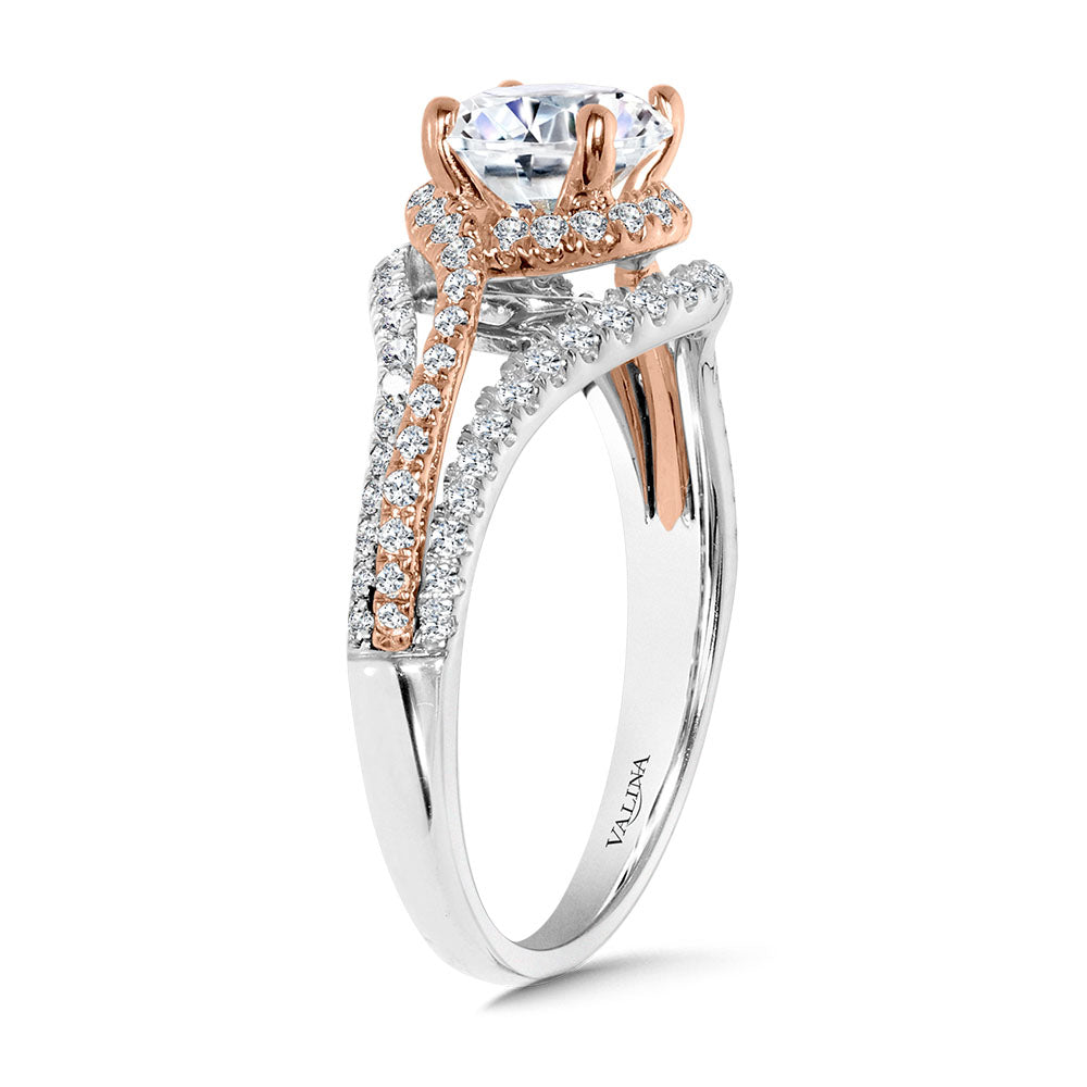 Two-Tone Spiral & Split Shank Diamond Engagement Ring — R2388WP-SR