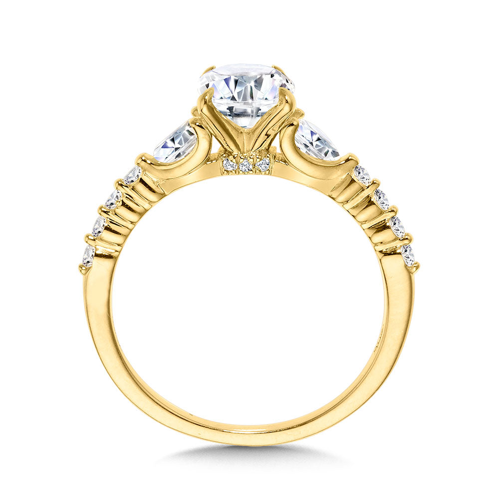 Oval-Cut & Pear-Accented Scalloped Diamond Engagement Ring — R2391Y-SR