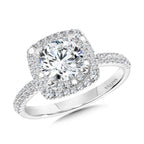 Cushion-Shaped Double Halo & Hidden Accents Diamond Engagement Ring — R2396W-SR