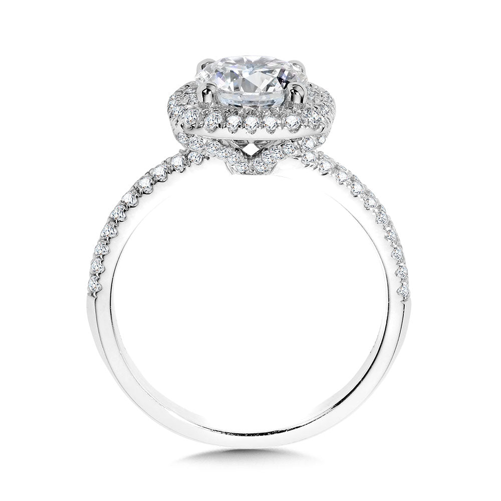 Cushion-Shaped Double Halo & Hidden Accents Diamond Engagement Ring — R2396W-SR