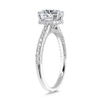 Straight Drop Halo Diamond Engagement Ring w/ Undergallery Arch & Double Prongs — R2397W-SR