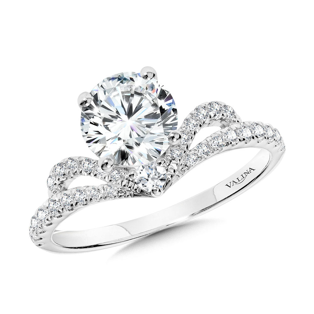 Arching Split Shank Chevron-Shaped Diamond Engagement Ring — R2399W-SR