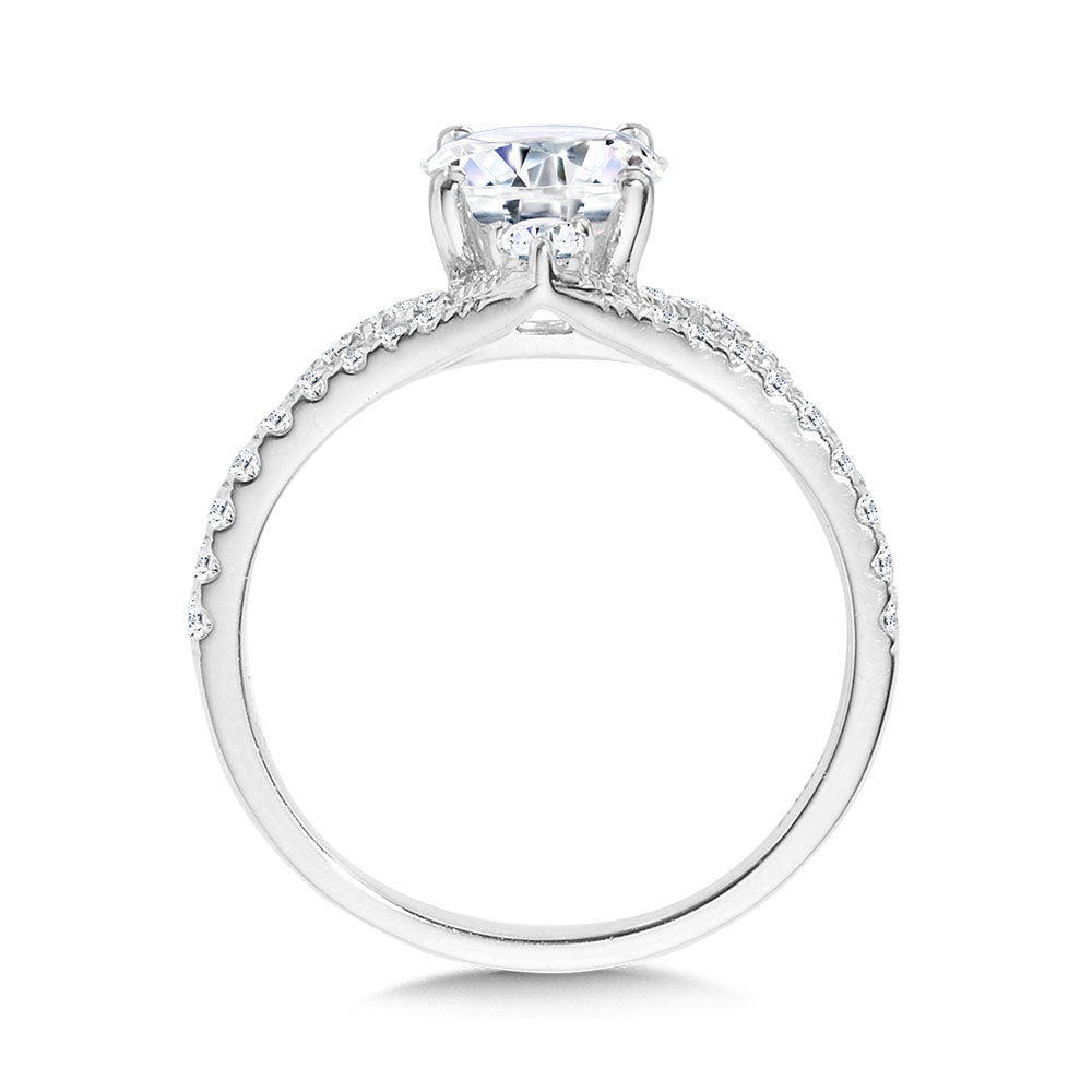 Arching Split Shank Chevron-Shaped Diamond Engagement Ring — R2399W-SR