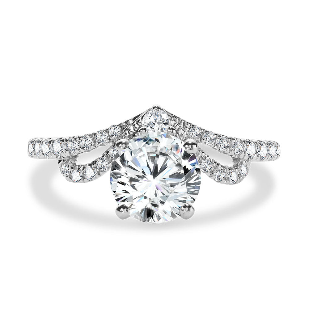 Arching Split Shank Chevron-Shaped Diamond Engagement Ring — R2399W-SR