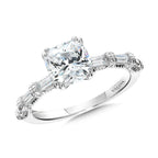 Cushion-Cut, Double Prong, Milgrain-Beaded, Straight Baguette Diamond Engagement Ring — R2401W-SR
