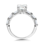 Cushion-Cut, Double Prong, Milgrain-Beaded, Straight Baguette Diamond Engagement Ring — R2401W-SR
