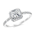 Cushion-Cut & Baguette-Accented Diamond Halo Engagement Ring — R2403W-SR