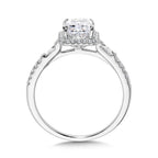 Cushion-Cut & Baguette-Accented Diamond Halo Engagement Ring — R2403W-SR