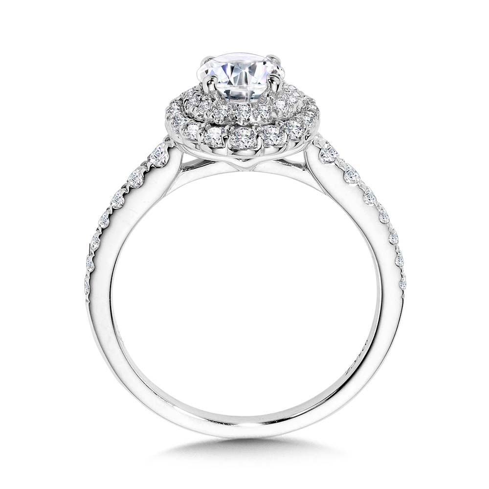 Graduating Double Halo & Tapered Shank Diamond Engagement Ring — R2405W-SR