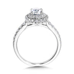 Graduating Double Halo & Tapered Shank Diamond Engagement Ring — R2405W-SR
