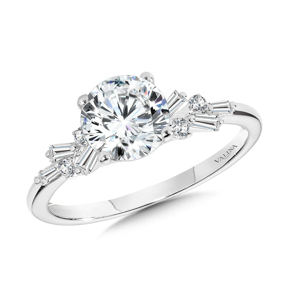 Abstract Baguette Diamond & Hidden Halo Engagement Ring — R2406W-SR