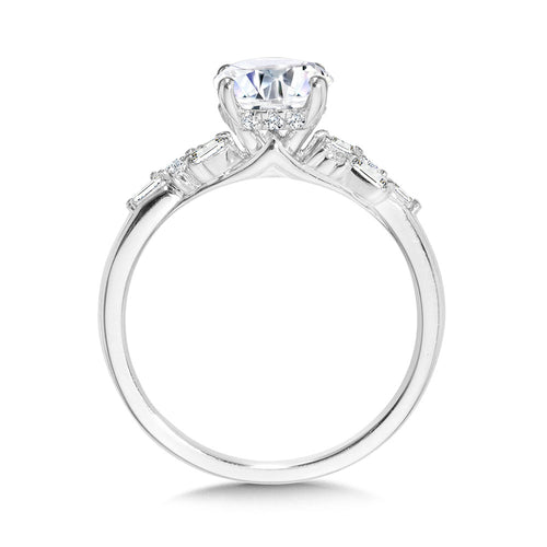 Abstract Baguette Diamond & Hidden Halo Engagement Ring — R2406W-SR