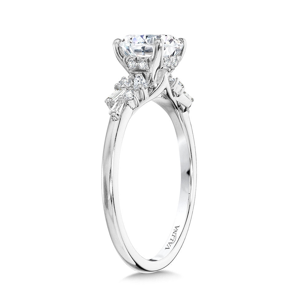 Abstract Baguette Diamond & Hidden Halo Engagement Ring — R2406W-SR