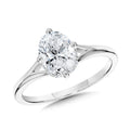 Oval-Cut Hidden Halo & Split Shank Diamond Engagement Ring w/ Compass Prongs — R2407W-SR