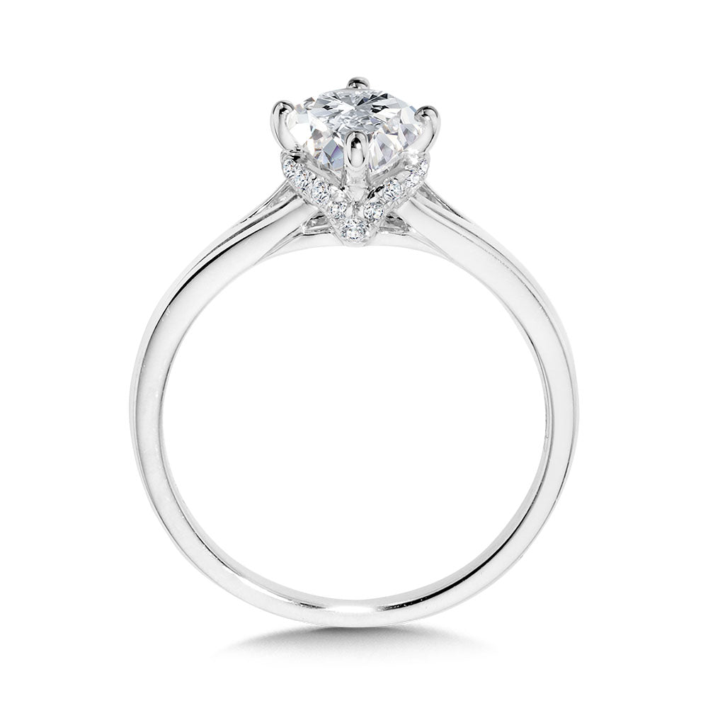 Oval-Cut Hidden Halo & Split Shank Diamond Engagement Ring w/ Compass Prongs — R2407W-SR