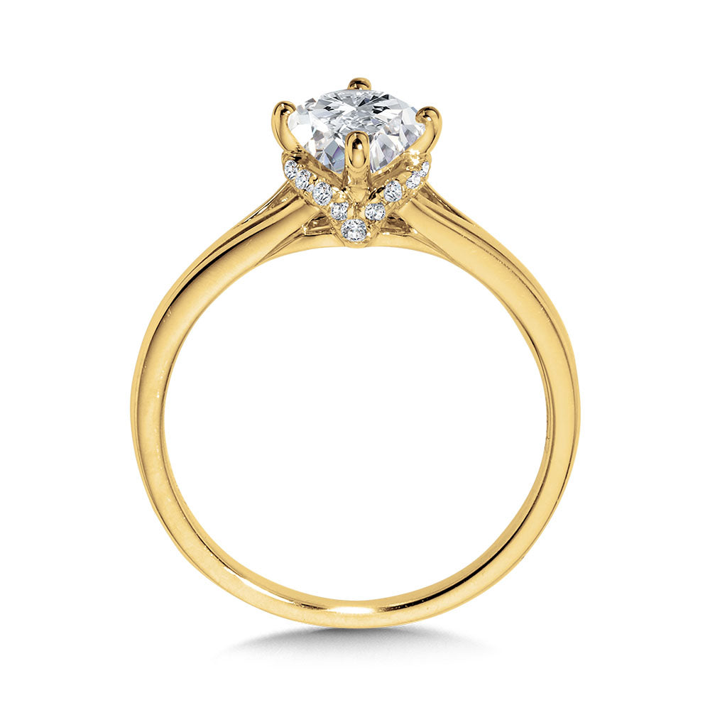 Oval-Cut Hidden Halo & Split Shank Diamond Engagement Ring w/ Compass Prongs — R2407Y-SR