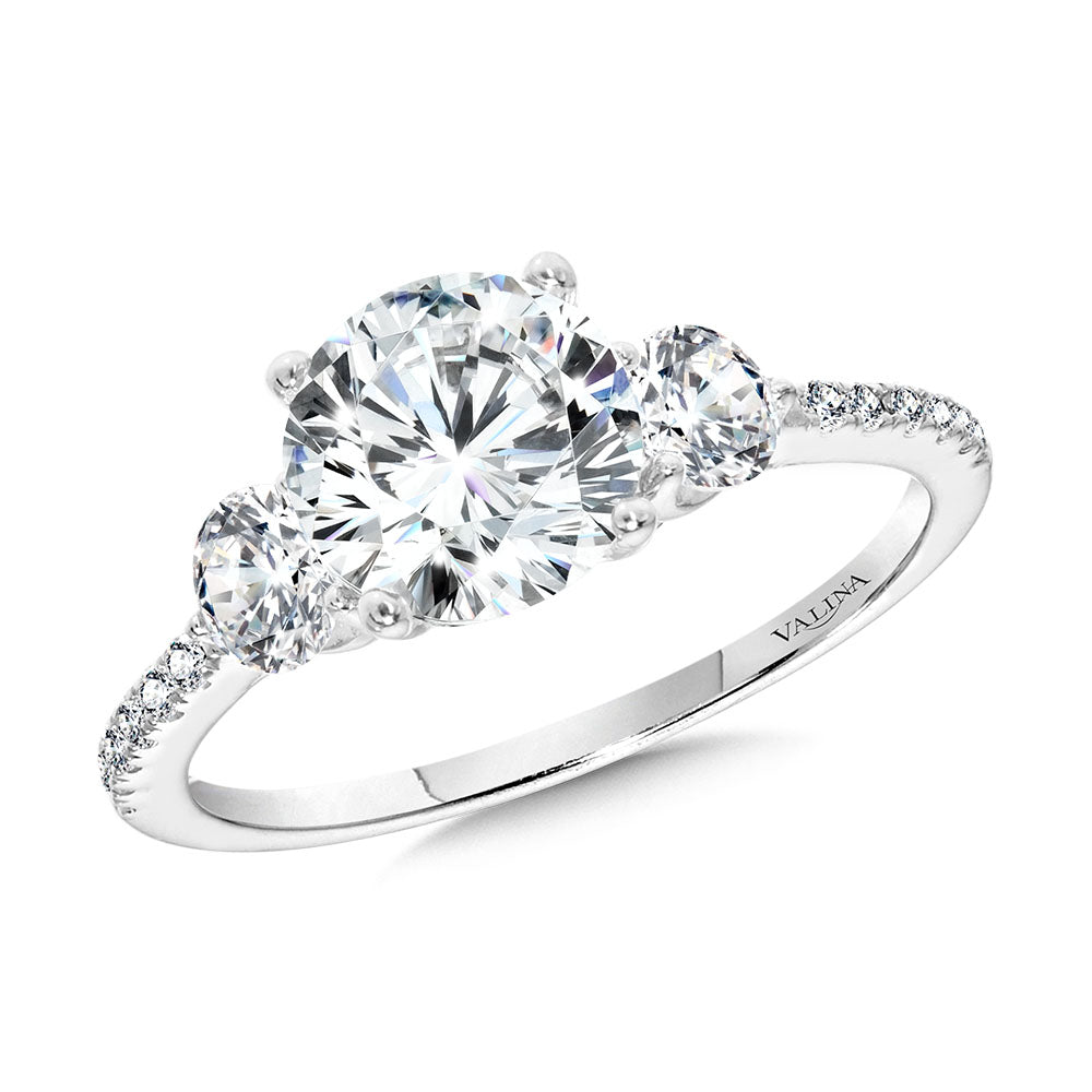 Round Three-Stone Diamond Engagement Ring — R2408W-SR