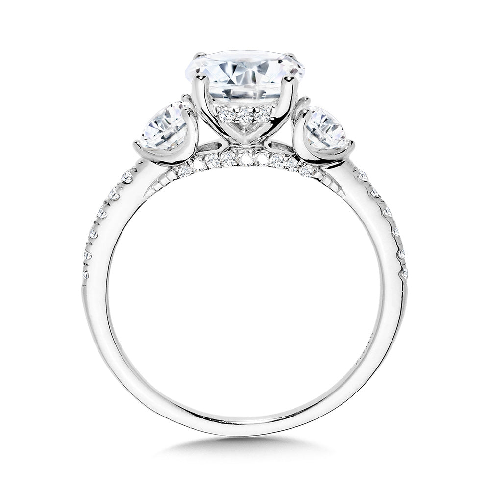 Round Three-Stone Diamond Engagement Ring — R2408W-SR