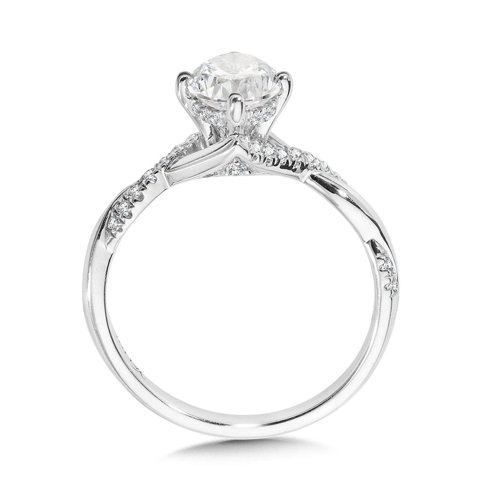 Oval-Cut Hidden Halo Crisscross Diamond Engagement Ring w/ Compass Prongs — R2412W-SR
