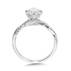 Oval-Cut Hidden Halo Crisscross Diamond Engagement Ring w/ Compass Prongs — R2412W-SR
