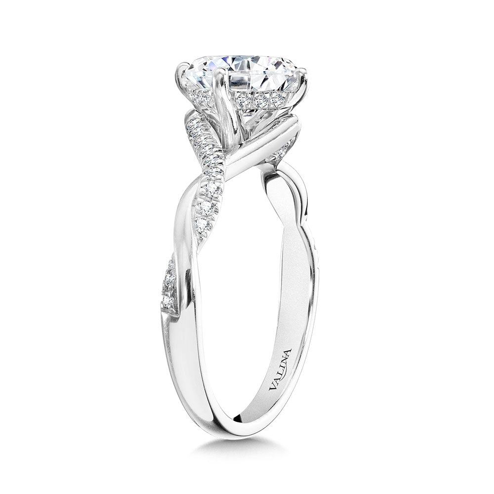 Oval-Cut Hidden Halo Crisscross Diamond Engagement Ring w/ Compass Prongs — R2412W-SR