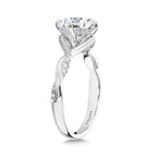 Oval-Cut Hidden Halo Crisscross Diamond Engagement Ring w/ Compass Prongs — R2412W-SR