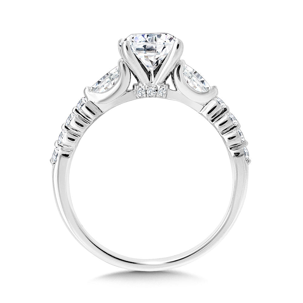 Pear-Accented Three-Stone Shared Prong Diamond Engagement Ring — R2413W-SR