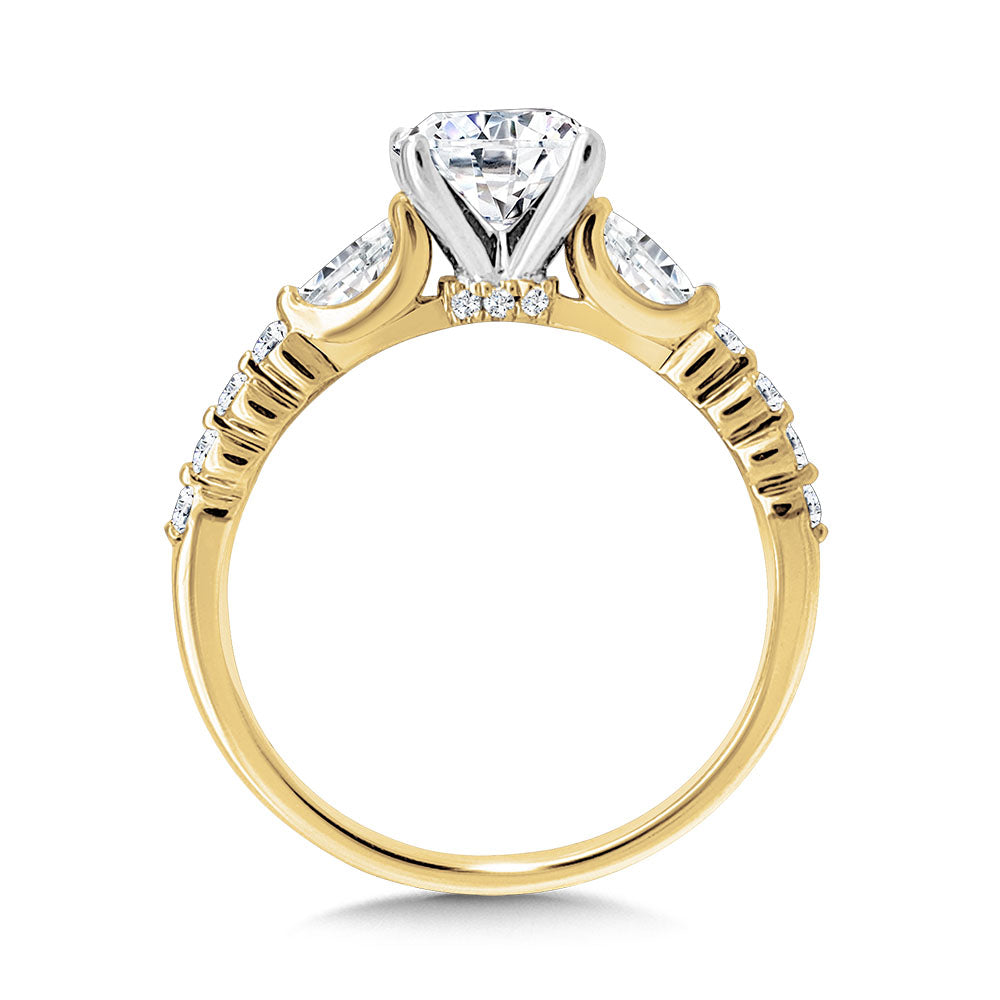Pear-Accented Three-Stone Shared Prong Diamond Engagement Ring — R2413Y-SR