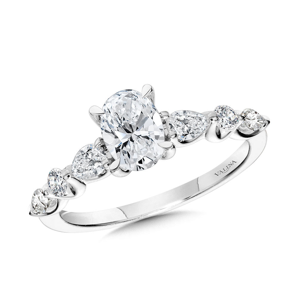 Oval-Cut Hidden Halo Stackable Diamond Engagement Ring w/ Trellis Shank Setting — R2415W-SR