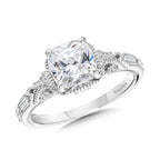 Cushion-Cut, Tapered & Intricately Milgrain-Beaded Diamond Engagement Ring — R2418W-SR