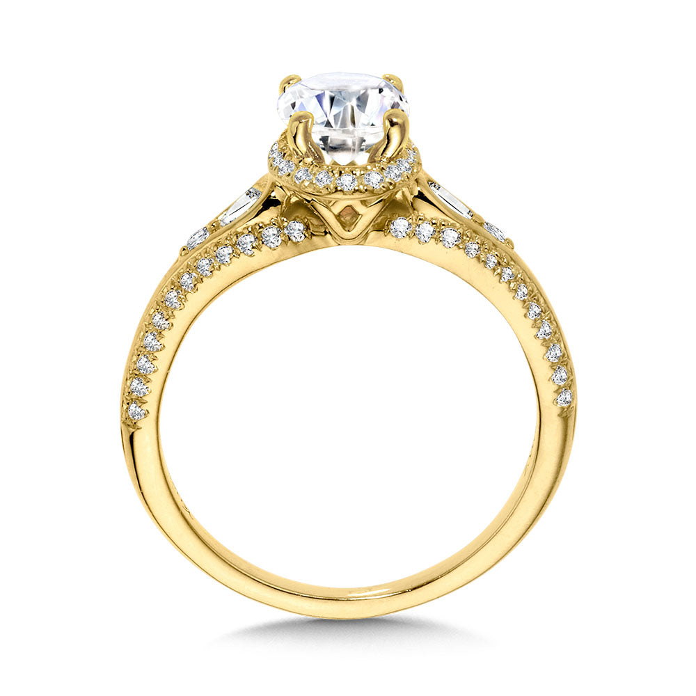 Oval-Cut & Pear-Cut Accented Tapered Engagement Ring w/ Drop Halo — R2420Y-SR