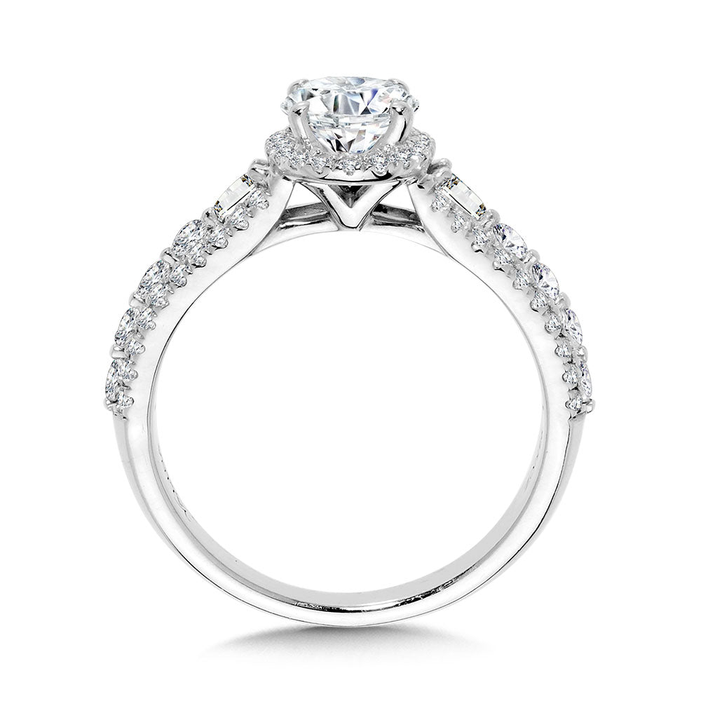 Oval-Cut & Pear-Cut Accented Wide Engagement Ring w/ Drop Halo — R2421W-SR
