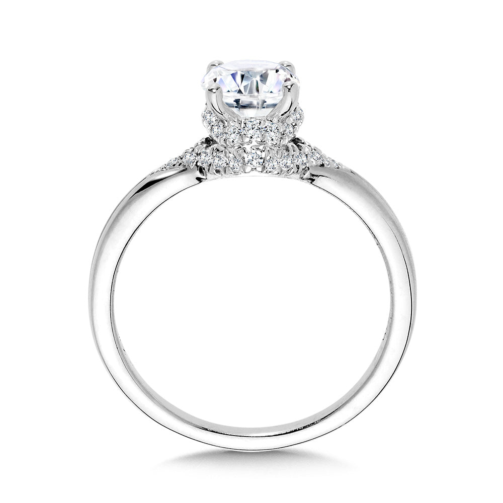 Oval-Cut Diamond Sword Shank Engagement Ring w/ Diamond Collar — R2424W-SR