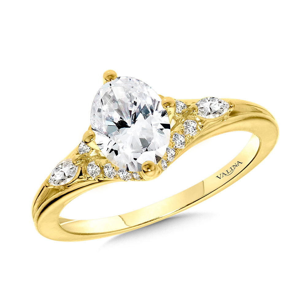 Oval-Cut & Marquise-Cut Accented Tapered Diamond Engagement Ring w/ Compass Prongs — R2425Y-SR
