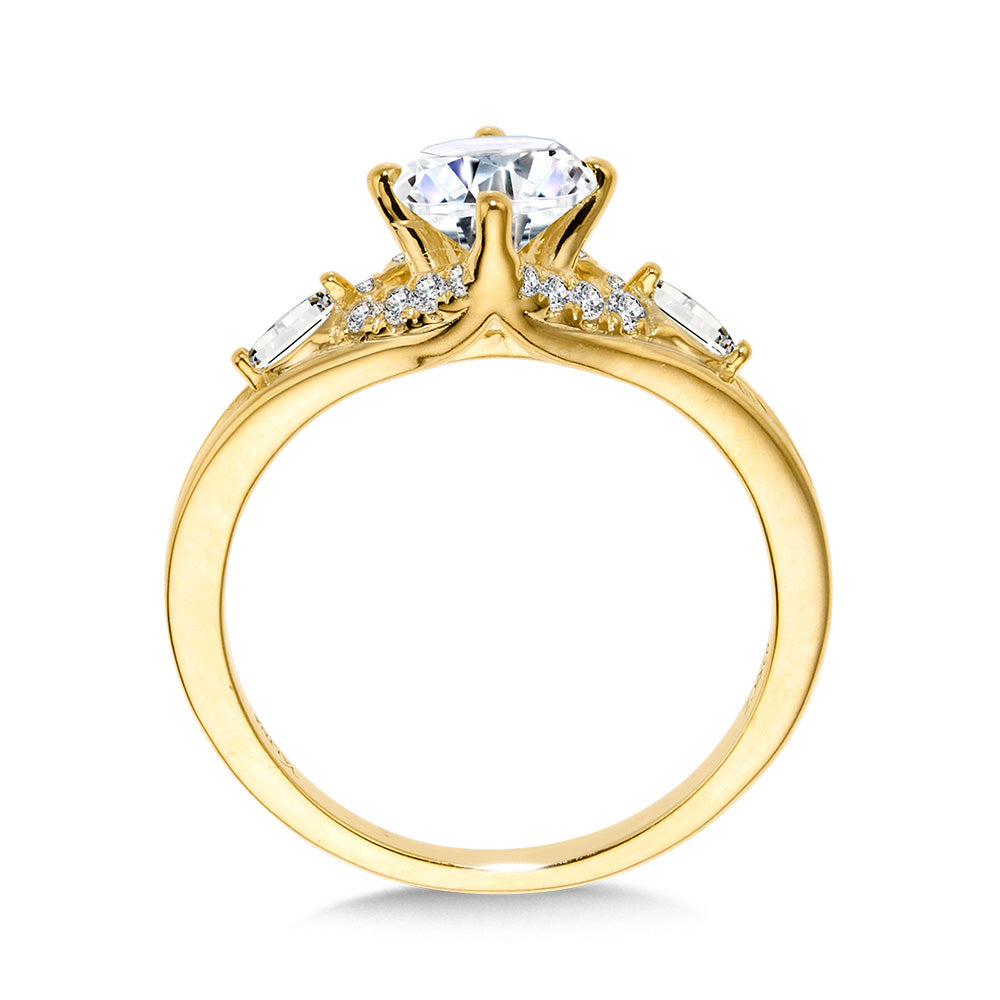 Oval-Cut & Marquise-Cut Accented Tapered Diamond Engagement Ring w/ Compass Prongs — R2425Y-SR