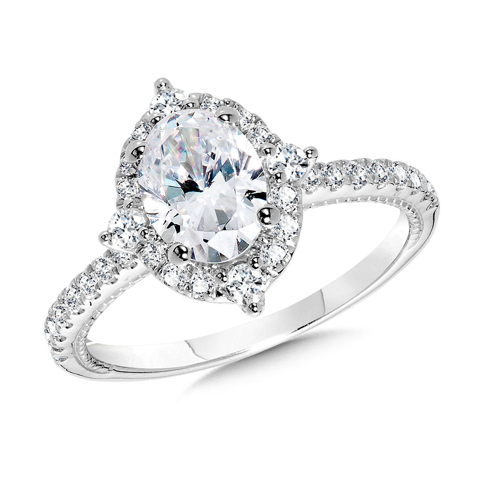 Four-Pointed Halo & Oval-Cut Milgrain-Beaded Diamond Engagement Ring — R2427W-SR