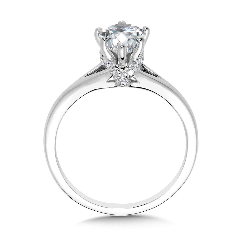 Six-Prong Pear-Cut Diamond Split Shank Engagement Ring w/ Chevron Collar — R2428W-SR