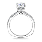 Split Shank Diamond Engagement Ring w/ Milgrain-Beaded Chevron Collar — R2435W