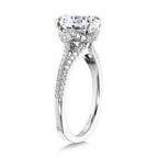 Split Shank Diamond Engagement Ring w/ Milgrain-Beaded Chevron Collar — R2435W