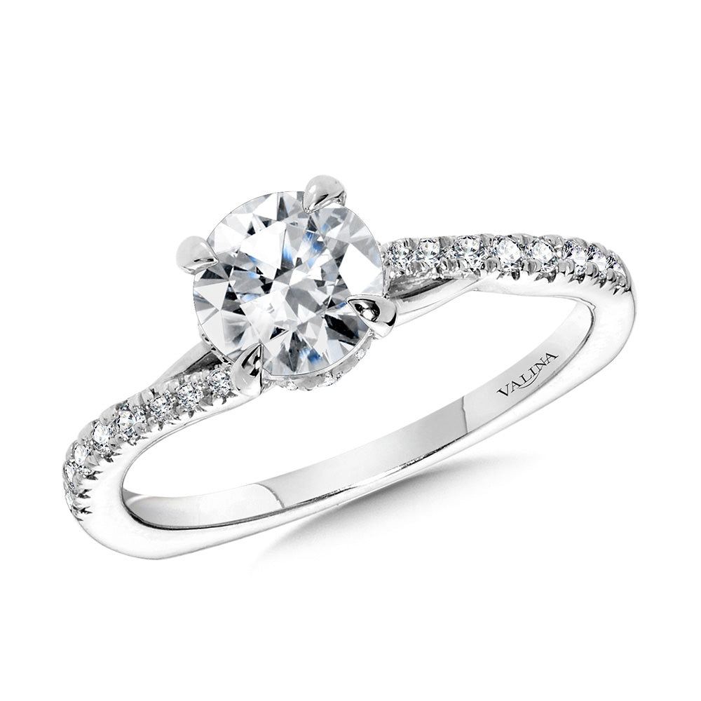 Subtle Bypass Diamond Engagement Ring w/ Chevron Collar — R2437W