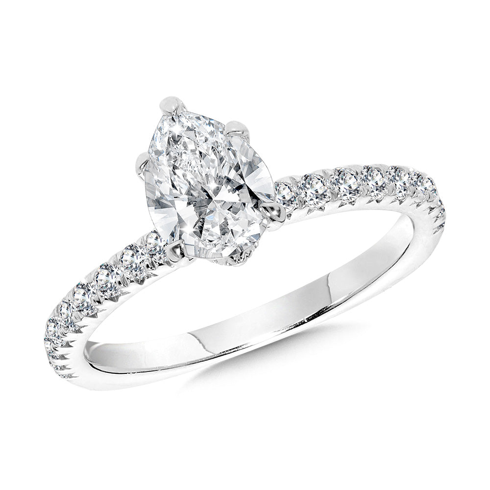 Straight Pear-Cut Diamond Engagement Ring w/ Chevron Collar — R2440W