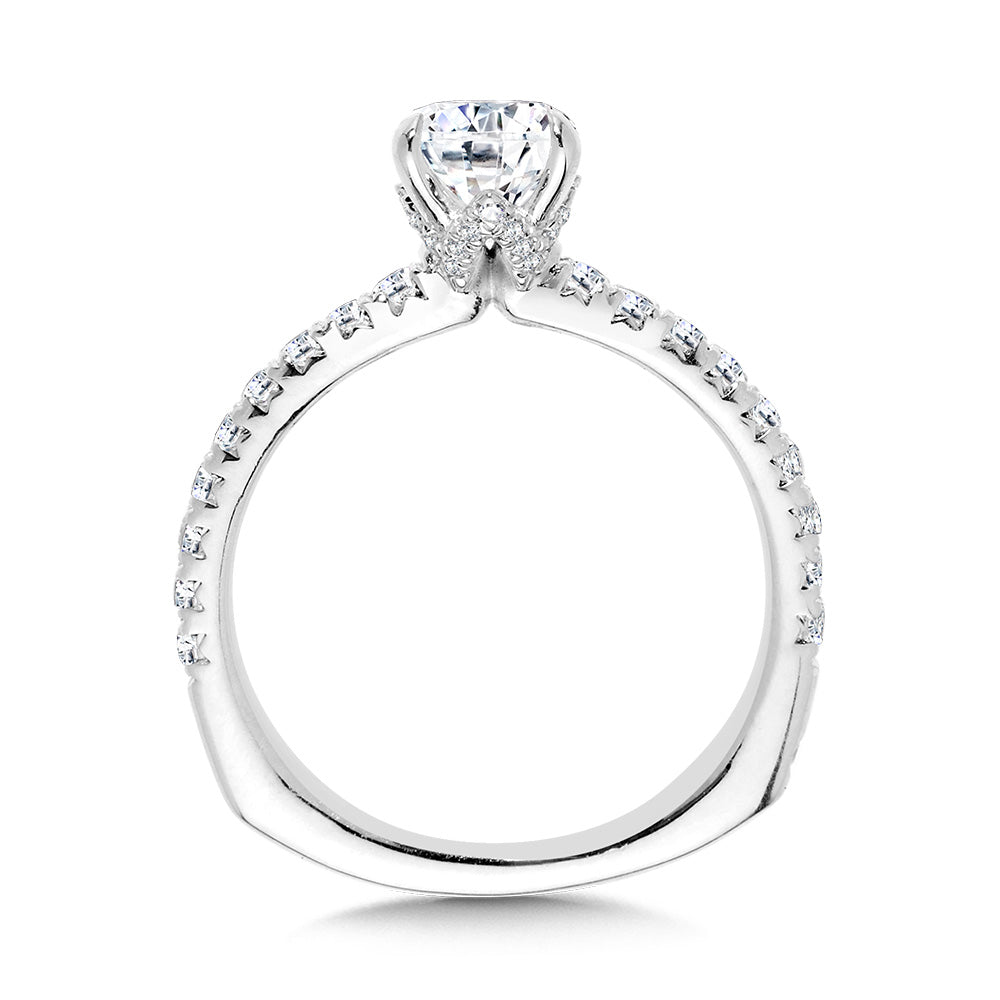 Straight Pear-Cut Diamond Engagement Ring w/ Chevron Collar — R2440W