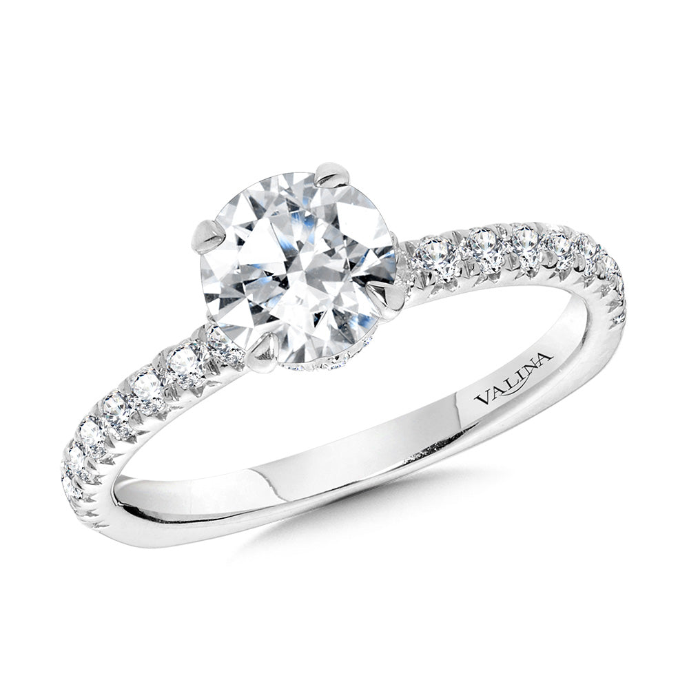 Straight Round Diamond Engagement Ring w/ Chevron Collar — R2441W